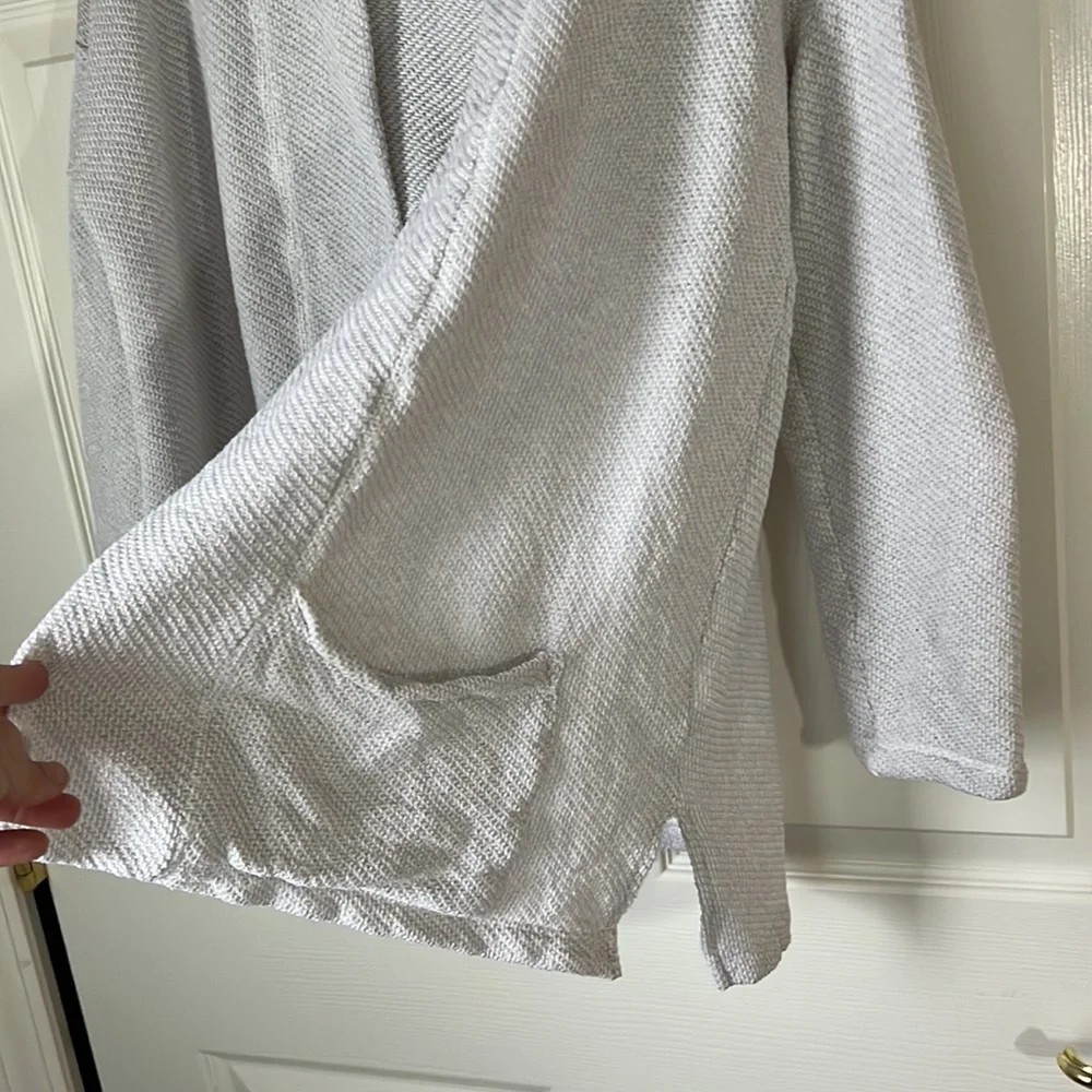 Eileen Fisher 100%‎ Organic Cotton Knit Open Cardigan Light Gray, Sz XS TP